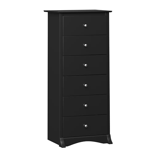 Prepac Sonoma 6 Drawer Dresser for Bedroom, Tall Chest of Drawers, Bedroom Furniture, Clothes Storage and Organizer, 19" D x 23.25" W x 52.75" H, Black