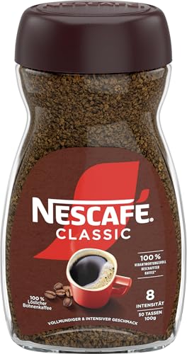 NESCAFÉ CLASSIC, löslicher Bohnenkaffee aus mitteldunkel gerösteten Kaffeebohnen, kräftiger Geschmack & intensives Aroma, koffeinhaltig, 1er Pack (1 x 100g (Verpackung kann variieren)