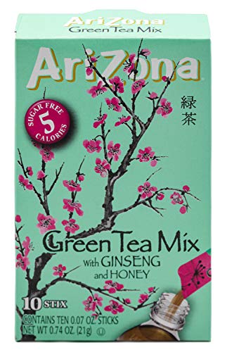 AriZona Green Tea with Ginseng Sugar Free Iced Tea Stix, 10 Count, (Pack of 6)