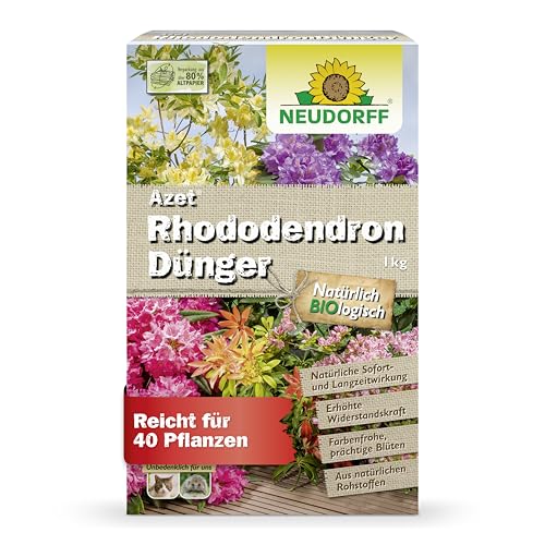 Neudorff Azet RhododendronDünger – Bio Rhododendrondünger mit Mykorrhiza sorgt für farbenfrohe und prächtige Blüten mit 3 Monaten Langzeitwirkung, 1 kg