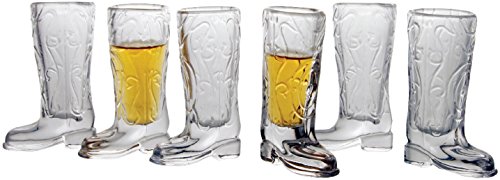 Circleware Kickback Cowboy Boot Shot Glasses, Set of 6, 1.5 oz., Clear