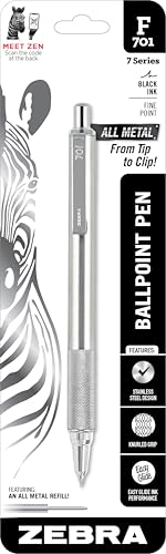 Zebra-Pen-F-701-Retractable-Ballpoint-Pen,-Stainless-Steel-Barrel,-Fine-Point,-0.8mm,-Black-Ink,-1-Pack