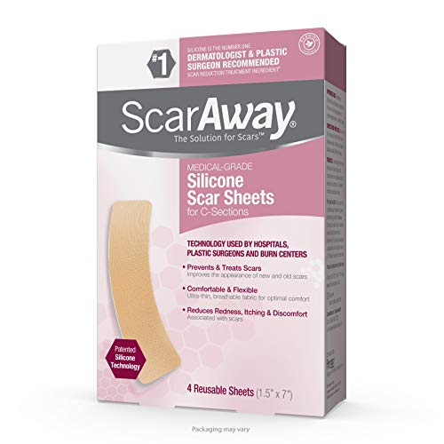 ScarAway C-Section Scar Treatment Strips, Silicone Adhesive Soft Fabric 4-Sheets (7 X 1.5 Inch) by ScarAway