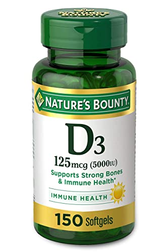 Nature's Bounty Vitamin D3 5000 IU Softgels, Rapid Release, Immune Support, Vitamin D Supplements, 150 Ct
