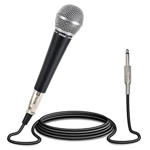 Pyle Karaoke Microphone, Dynamic Mic for Singing, Microphone with Moving Coil, Cardioid, Unidirectional, Inc 15ft XLR Audio Cable to 1/4" Audio Connection