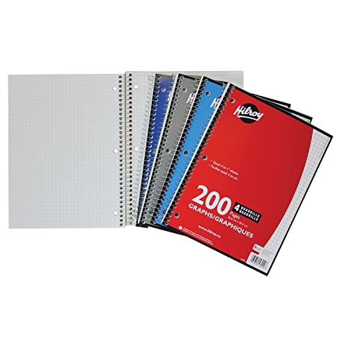 Hilroy 1-Subject Coil Notebook, 8" x 10.5", Quad Ruled, 200 Pages/100 Sheets, 1 Notebook, Colour May Vary (13009)