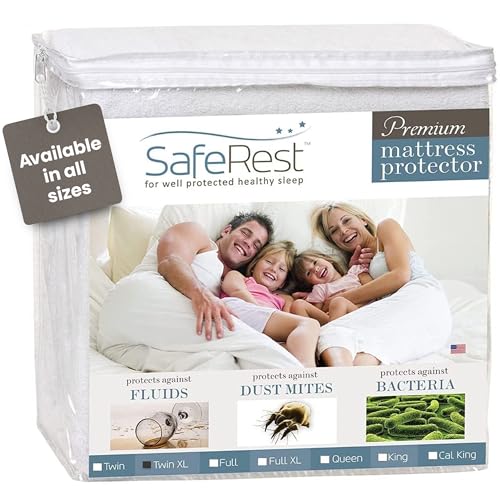 SafeRest TwinXL Mattress Protector - Fitted Mattress Pad Cover - Bedding Essentials for College Dorm Room, New Home, First Apartment - Cotton Terry, Waterproof