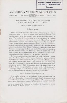 Birds Collected during the Whitney South Sea Expedition. XXXIII. Notes on New Guinea Birds