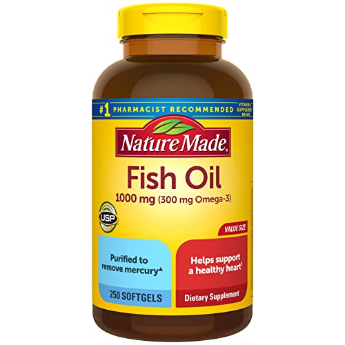 Nature Made Fish Oil Omega 3 Supplements, 1000mg Softgels, Omega 3 Fish Oil for Healthy Heart Support, 250 Softgels, 125 Day Supply