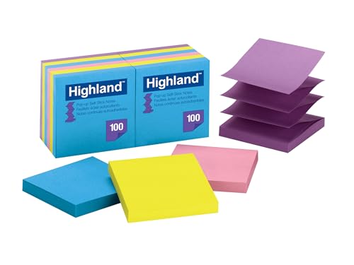 Highland pop-up des notes, 7,6 x 7,6 cm, couleurs vives assorties, Lot de 12