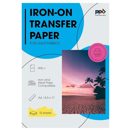PPD 10 x A4 Papier Transfert Tee-Shirt/Textiles Blancs ou Clairs, Fond Transparent, Personnalisable, Thermocollant, Impression Jet d’Encre PPD-1-10