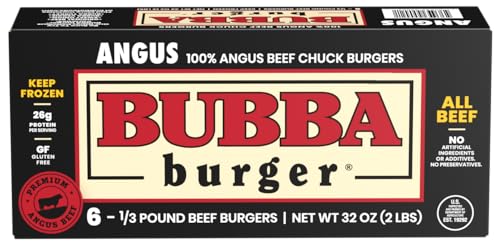 Bubba Burger, Frozen Angus Beef Burger Patties, USDA Choice Beef Chuck, 2 lb, Pack of 6
