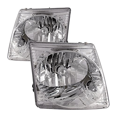 HEADLIGHTSDEPOT Chrome Housing Headlights Compatible with Ford Explorer Explorer Sport Trac Includes Left Driver and Right Passenger Side Headlamps