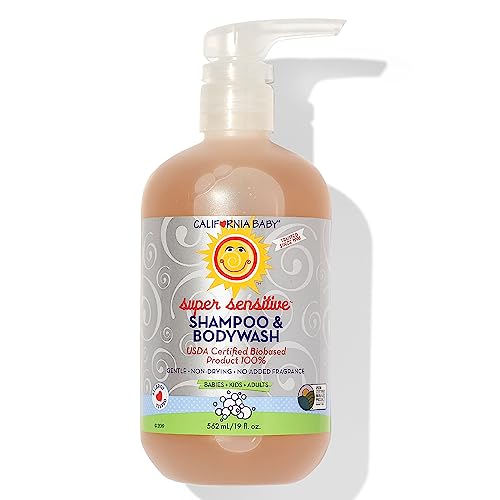 California Baby Super Sensitive Baby Shampoo + Baby Wash | 100% Plant-Based | Unscented Body Wash For Sensitive Skin | Hypoallergenic | 562 mL / 19 oz