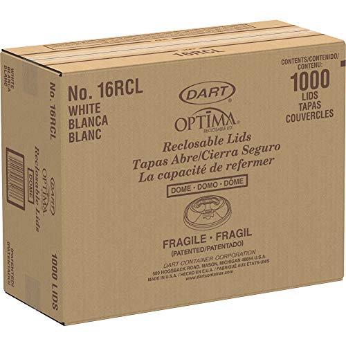 DART White Optima Reclosable Lid, 16RCL (1,000 Count), 16 oz.