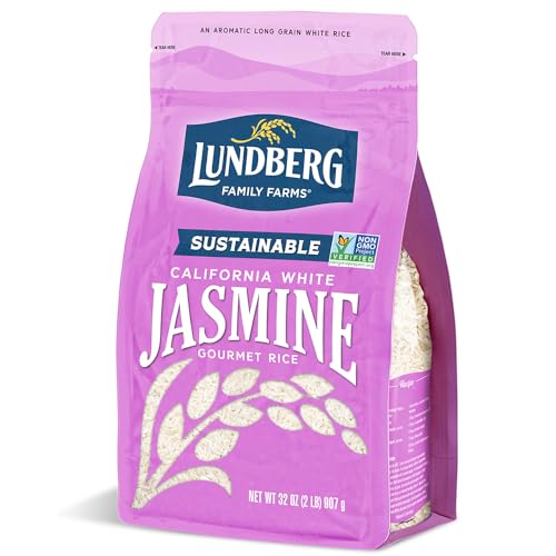 Lundberg Jasmine Rice, Long Grain White Rice - Non-Sticky, FluffyAromatic Rice, Sustainably Grown in California, Pantry Staples, Chip Clip Included, 32 Oz
