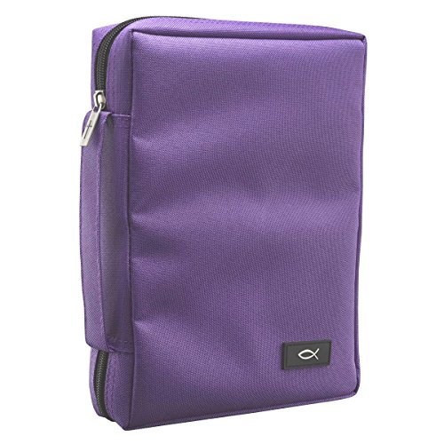 Promo Poly-Canvas Bible / Book Cover w/Fish Applique (Medium, Dahlia Purple)