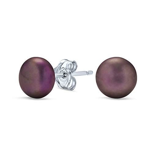 Simple Plain Chocolate Brown Freshwater Cultured Button Pearl Ball Stud Earrings For Women .925 Sterling Silver 7MM