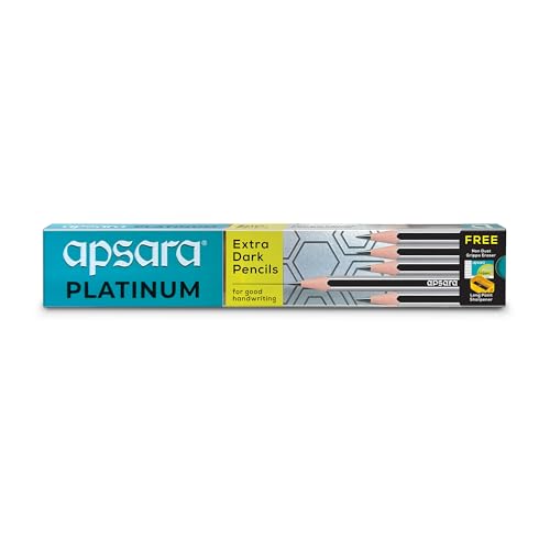 Apsara Platinum Pencils | Hexagonal Body for Strong Grip | Extra Dark | Easy Sharpening |Free Sharpener & Eraser | Non-Toxic | Use for School, College students & office person | Pack of 10 pencils