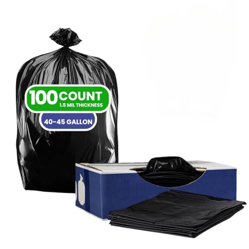 Plasticplace Black 40-45 Gallon Trash Bag, 40x46, 1.5 Mil, 100 Bags Per Case