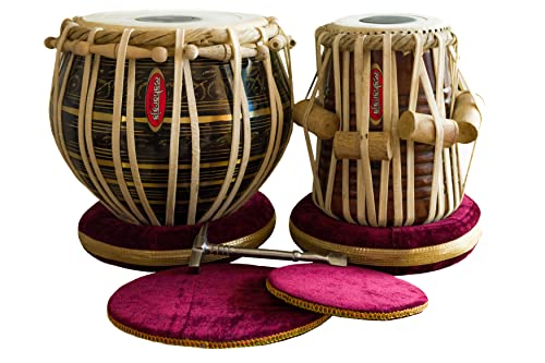 MAHARAJA Tabla Drum Set, 3KG Black Brass Bayan, Finest Dayan with Book, Hammer, Cushions & Cover (PDI-EA)