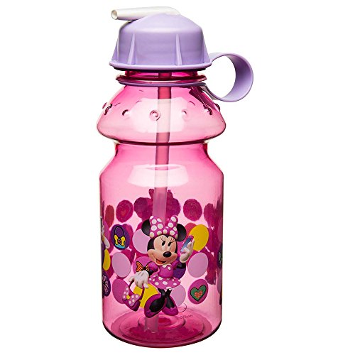Zak Designs Minnie 14oz Kids Water Bottle with Straw - BPA Free with Easy Clean Design, Minnie Bowtique