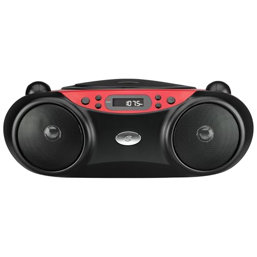 GPX BC232R Portable Top-Loading CD Boombox with AM/FM Radio and 3.5mm Line in for MP3 Device - Red/Black