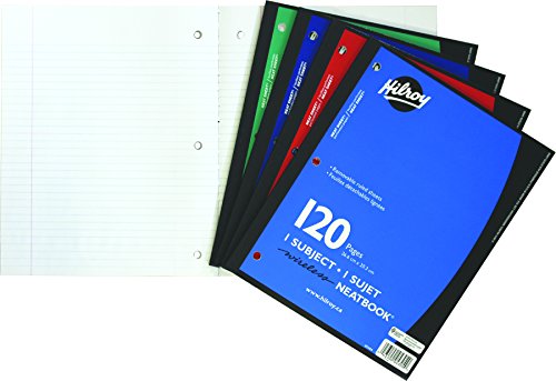 Hilroy Neatbook 1-Subject Wireless Notebook, 8" x 10.5", 7 mm Ruled with Margin, 120 Pages/60 Sheets, 1 Notebook, Colour May Vary (05304)