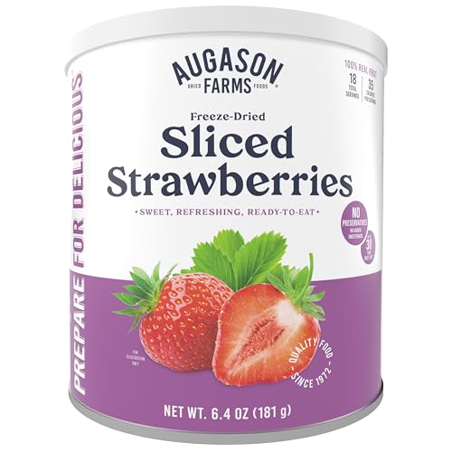 Augason Farms Freeze Dried Sliced Strawberries Can - Gluten Free Snack for Baking, Smoothies, and Emergency Storage - Healthy Individual Fruit Snacks – 6.5 Ounces (18 Servings)