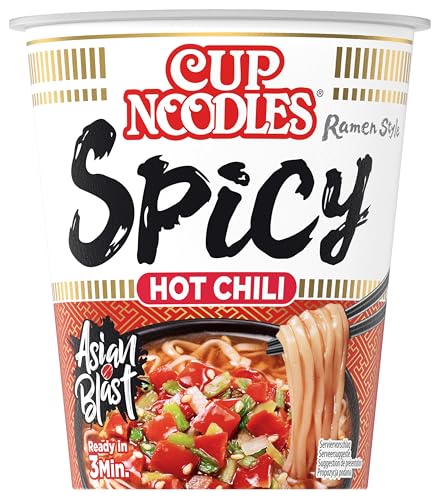 Nissin Cup Noodles – Spicy, Einzelpack, Soup Style Instant-Nudeln japanischer Art, mit Chilis, geröstetem Sesam & Gemüse, schnell im Becher zubereitet, asiatisches Essen (1 x 66 g)
