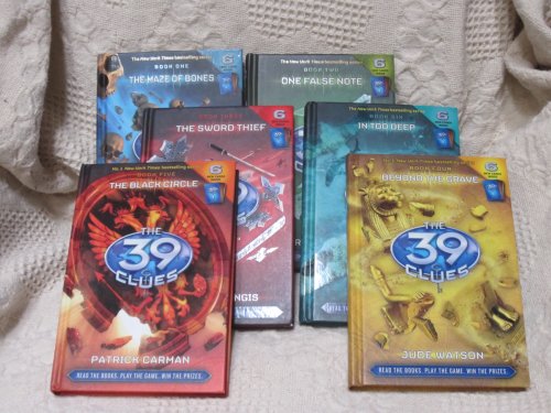 The 39 Clues book 1 The Maze of Bones, book 2 One False Note, book 3 The Sword Thief, book 4 Beyond the Grave, book 5 The Black Circle, book 6 In Too Deep (The 39 Clues, Vol. 1 thru vol. 6)