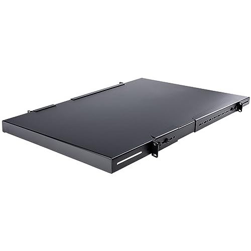 StarTech.com 1U 4-Post Adjustable Server Rack Mount Shelf - 330lbs(150 kg) - 19.5 to 38in Adjustable Mounting Depth Universal Tray for 19" AV, Data & Network Equipment Rack - 27.5in Deep (ADJSHELFHD)