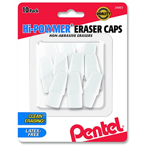 Pentel Hi-Polymer White Cap Erasers, Pack of 10 (ZEH02BP10)