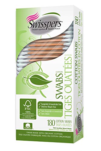 Swisspers Organic Cotton Swabs On Wood Sticks, 180 Count