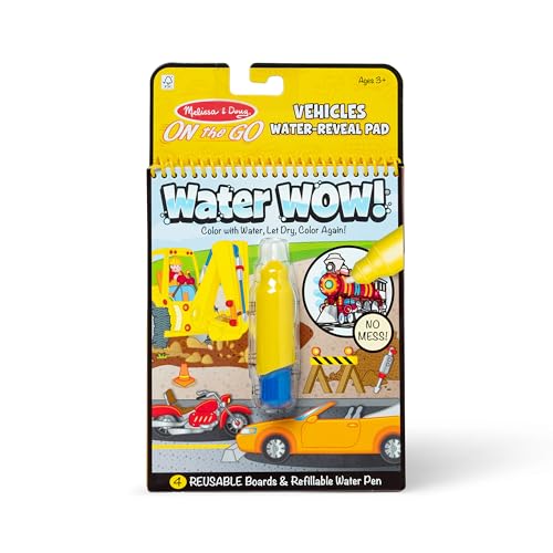 Melissa & Doug 3+ Years On The Go Water Wow! Vehicles Reusable Water-Reveal Activity Pad, Chunky-Size Water Pen (Multicolor)