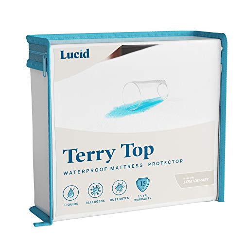 LUCID Premium 100% Waterproof Mattress Protector - Universal Fit, Cotton Terry Top, California King , White