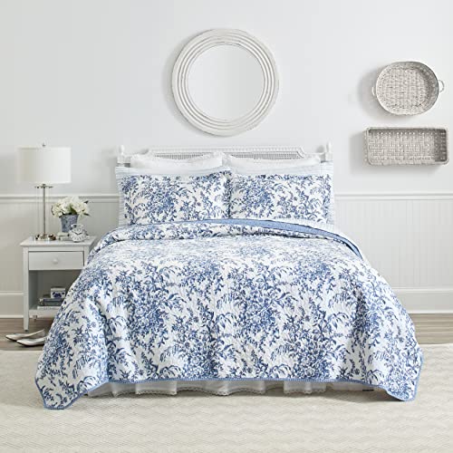 Laura Ashley - Twin Quilt Set, Reversible Cotton Bedding with Matching Sham, Home Decor for All Seasons (Bedford Delft Blue, Twin)