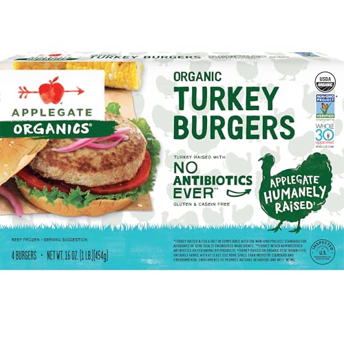 Applegate, Frozen Organic Turkey Burgers, 1 lb