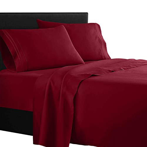 Clara Clark ® Supreme 1500 Collection 4pc Bed Sheet Set - Full (Double) Size, Burgundy Red