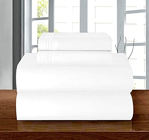 Elegant Comfort Luxury Premium Hotel Quality Microfiber 4-Piece Sheet Set - Wrinkle Resistant, All Around Elastic Fitted Sheet, Deep Pocket up to 16", Queen, White