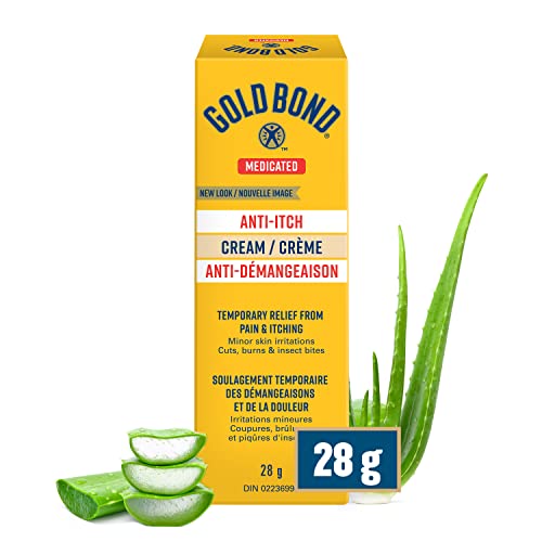 Gold Bond Medicated Anti Itch Cream, 28g Tube, Hand and Body Cream that Provides Temporary Pain and Itch Relief from Minor Cuts and Burns, Skin Irritation, Scrapes, Insect Bites and Sunburn