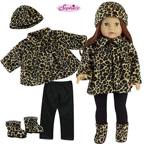 18 Inch Doll Outfit. 4 Piece Animal Print Outfit. Includes Leggings, Jacket, Hat & Boots.