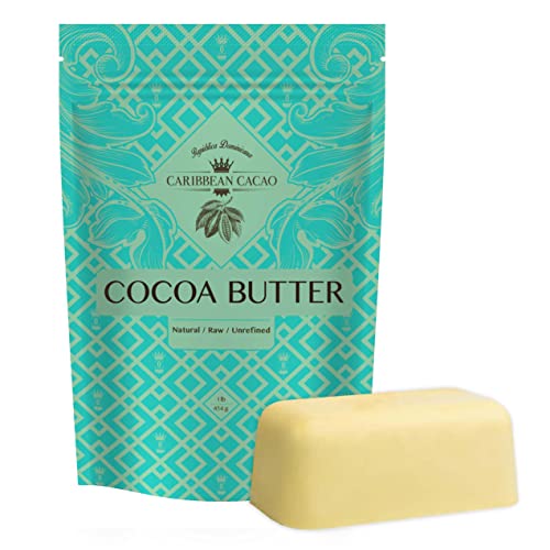 Caribbean Cacao Certified Organic Cocoa Butter, Food-Grade & Edible. Pure, Raw, Unrefined. 10% bonus, 1.1 LB. Incredible Quality and Scent. Use for Baking, Body Butters, and more.