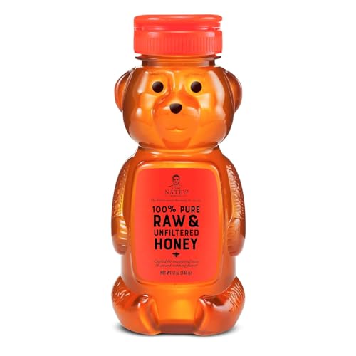 Nate's 100% Pure, Raw & Unfiltered Honey - Award-Winning Taste, 12oz. Honey Bear Bottle