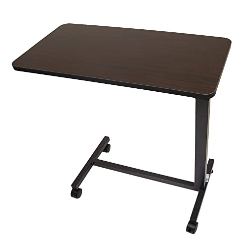 Roscoe Non-Tilt Overbed Table with Wheels - 15 x 30 inches Height Adjustable Hydraulic - Locking Caster Wheels - Laptop Table for Bed, Bed Trays for Eating, Built to Hospital Bed Table Standards