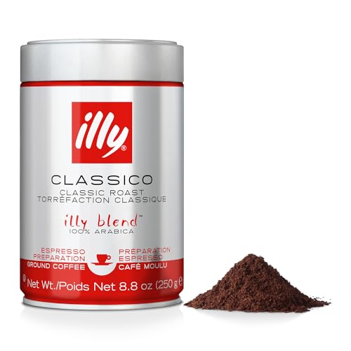 Illy Classico Ground Espresso Coffee, Medium Roast, Classic Roast With Notes Of Chocolate & Caramel, 100% Arabica, No Preservatives, 8.8 Ounce (Pack Of 1)