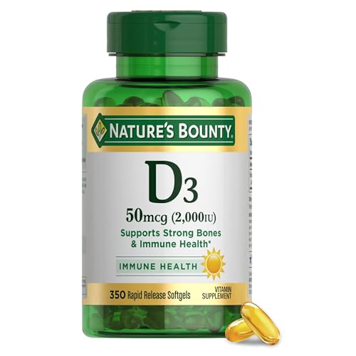 Nature's Bounty Vitamin D3 2000 IU | Supports Immune Health, Calcium Absorption & Bone Strength | Essential for Healthy Bones| Non-GMO, No-Gluten | 350 Softgels, 1 Serving Per Day for Daily Health