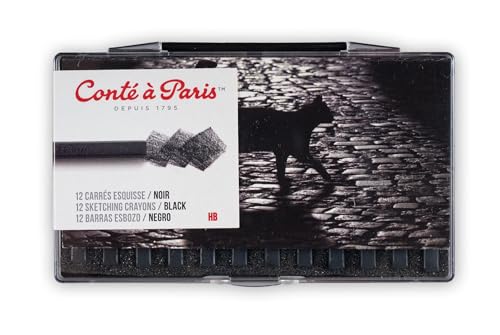 Conté à Paris 12 Count B Sketching Crayons Set, Black