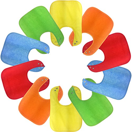 Waterproof Baby Bibs with Snaps, Unisex, Gift Box 10 Pack, Solid Colors by Maxy Moo Moo