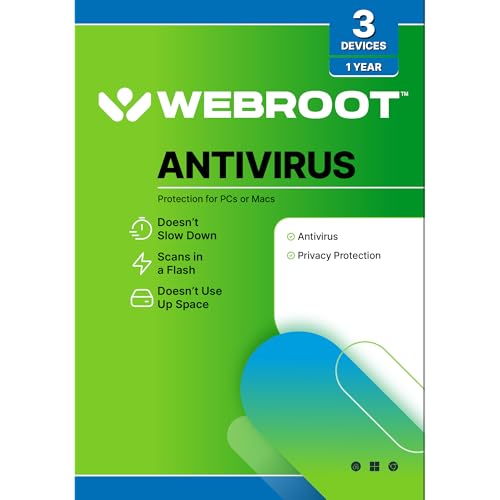Webroot Antivirus Software 2025 | 3 Device | 1 Year PC/Mac with Keycard